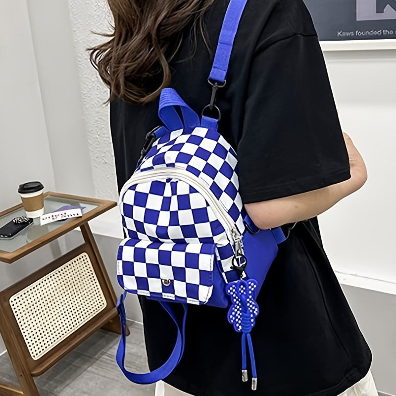 Plaid Backpack Zipper Stylish Knapsack Durable Canvas School Bag