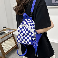 Plaid Backpack Zipper Stylish Knapsack Durable Canvas School Bag