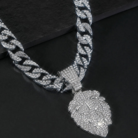Lion Head Pendant Cuban Chain Necklace