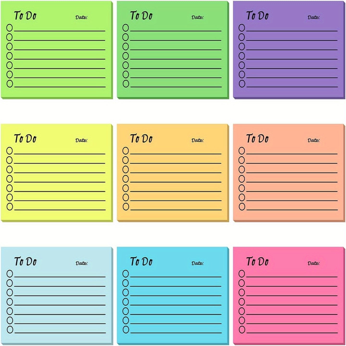 9pcs Multicolor Fluorescent Memo Pad Sticky Notes