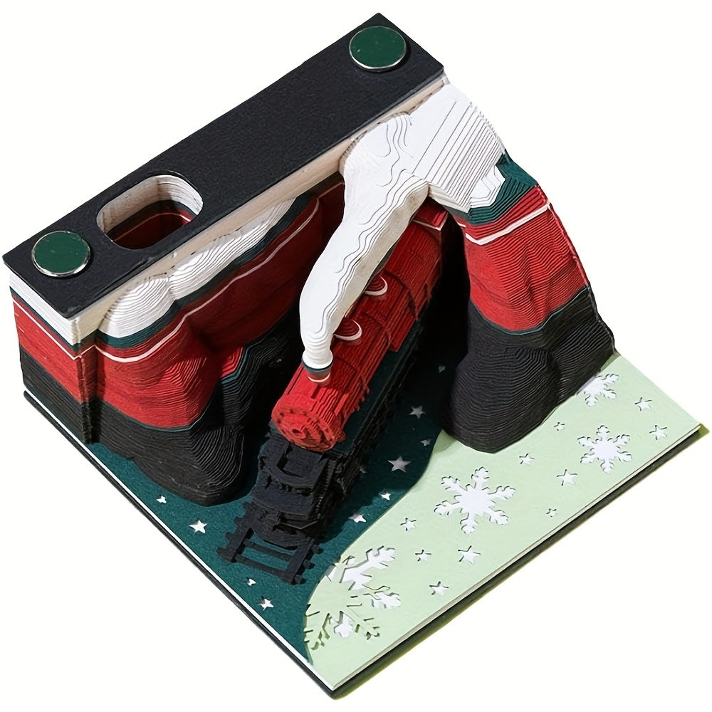 Christmas 3D Desk Notepad DIY Train Memo Pad Paper Art