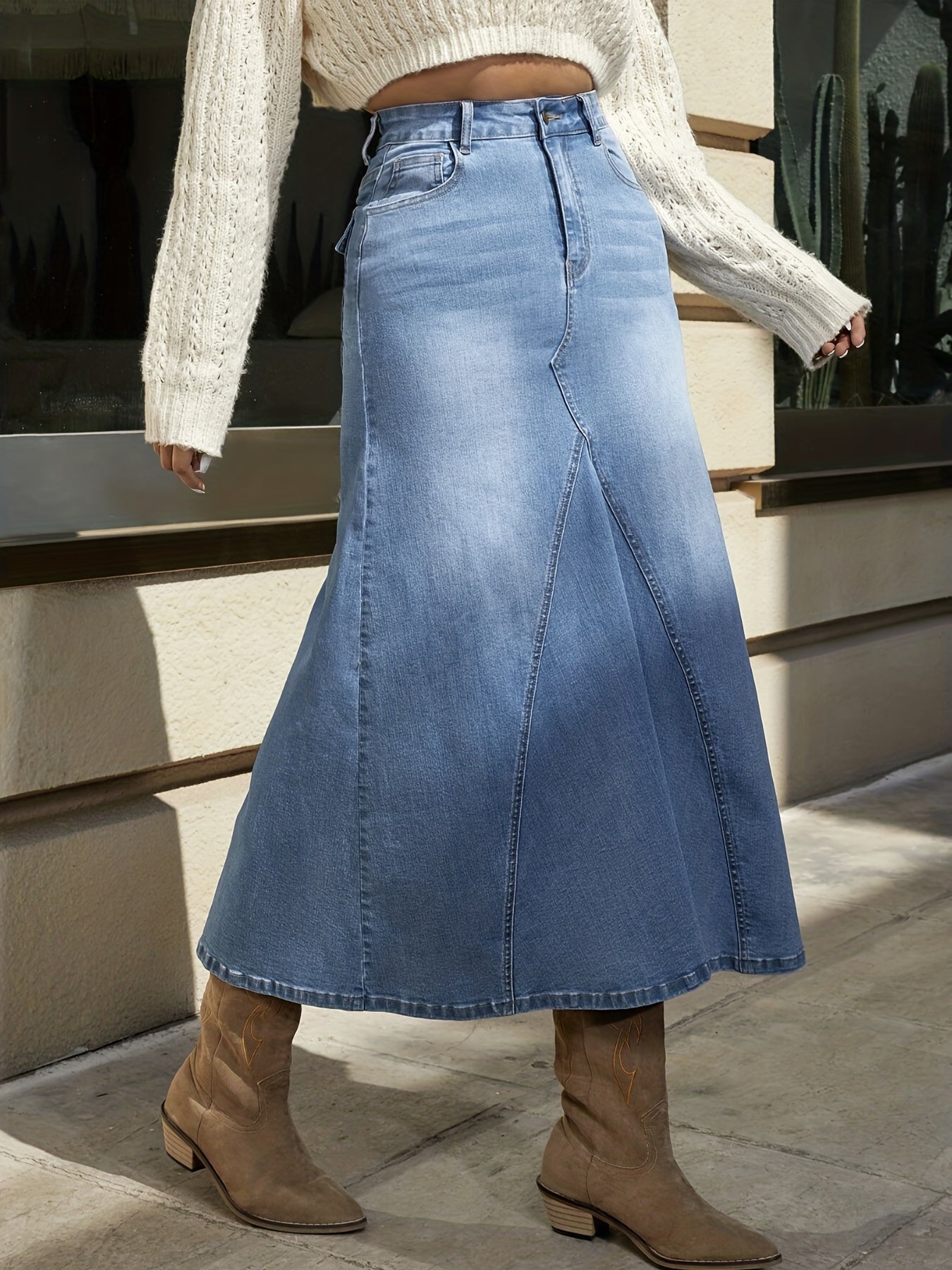 High Waist Maxi Denim Skirt Y2K Style