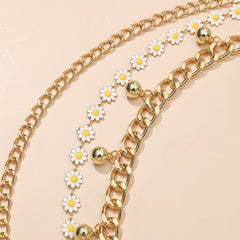 Daisy Layered Waist Chain Vintage Pendant Golden Tassel Metal Chain Belt