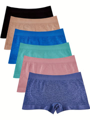 6pcs Jacquard Boyshort Panties Soft & Comfortable Seamless Panties