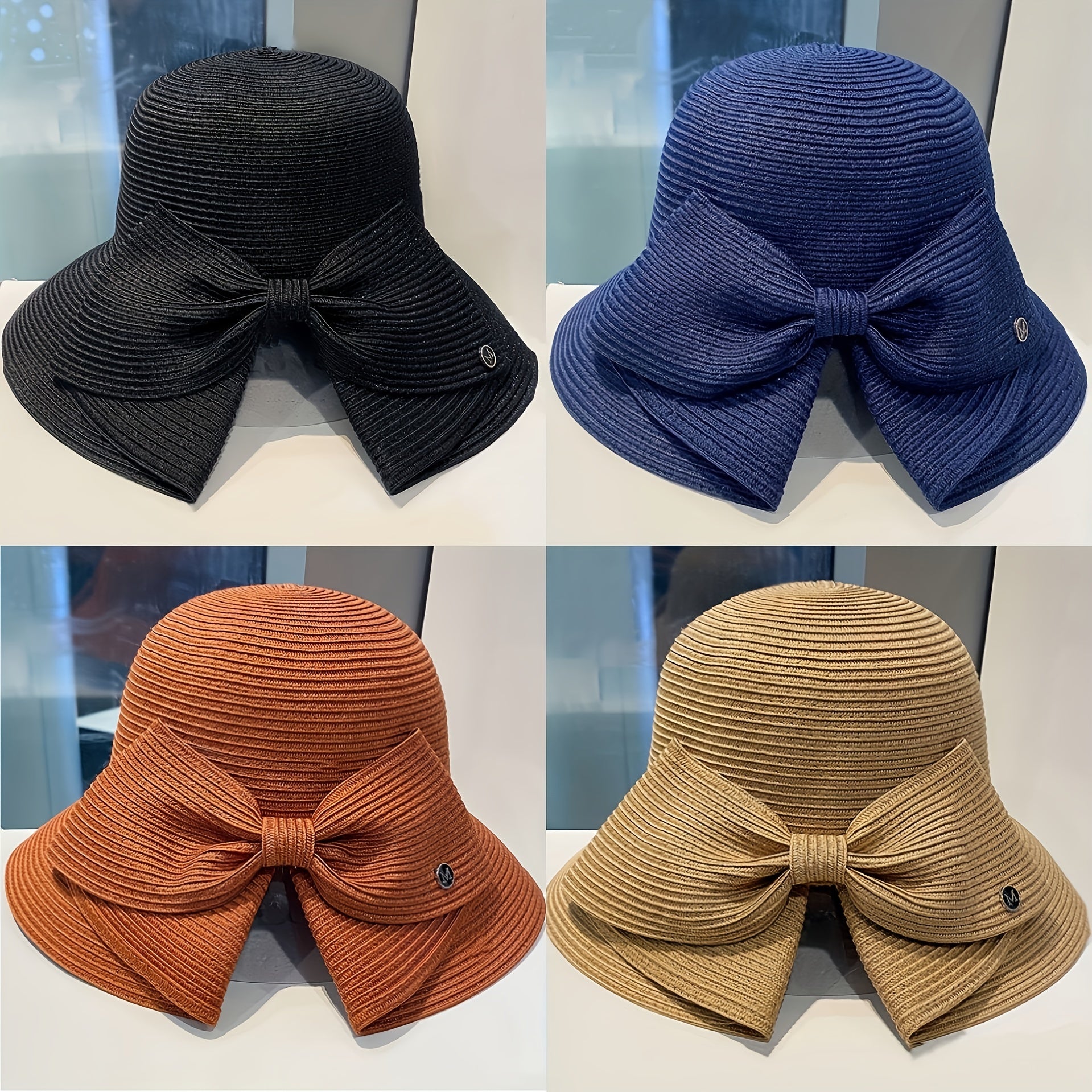 Pearl Big Brim Straw Hat Top Hat Sun Protection Hat