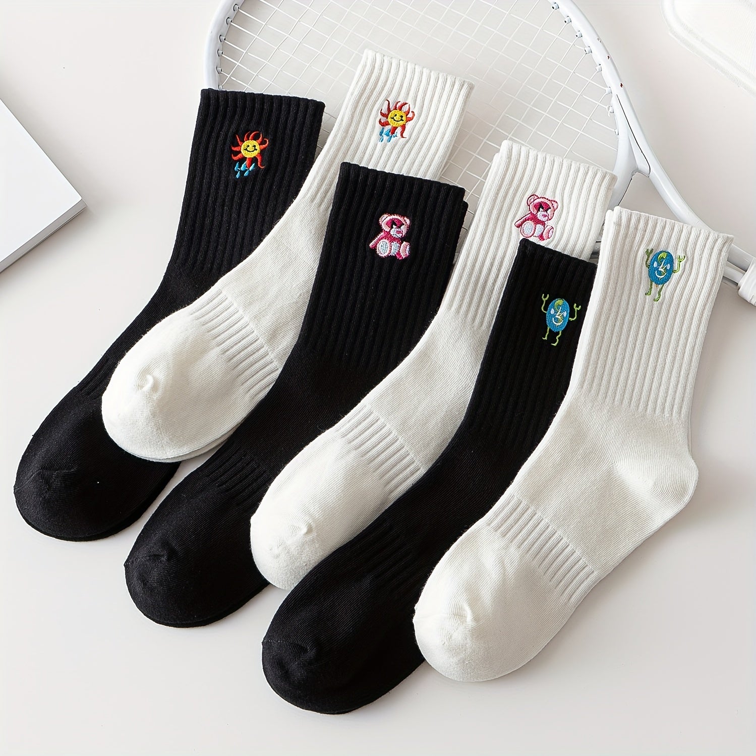 6 Pairs Cartoon Socks Comfy Breathable Stockings Women's Hosiery