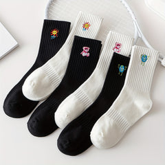 6 Pairs Cartoon Socks Comfy Breathable Stockings Women's Hosiery