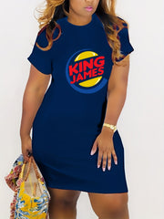  Colorblock Art Letter Print Dress