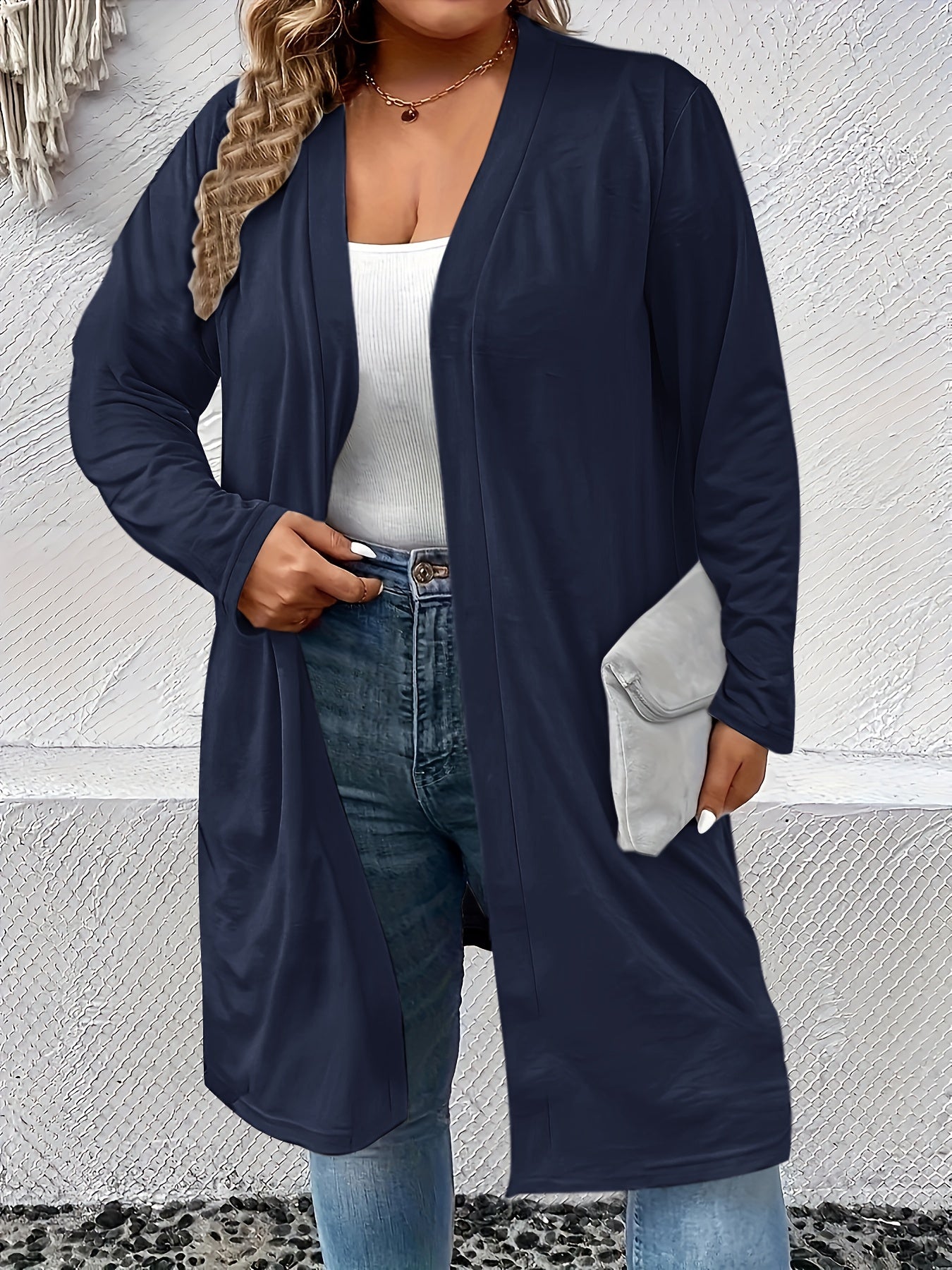  Solid Long Sleeve Open Front Cardigan