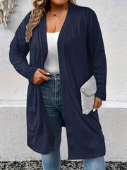  Solid Long Sleeve Open Front Cardigan