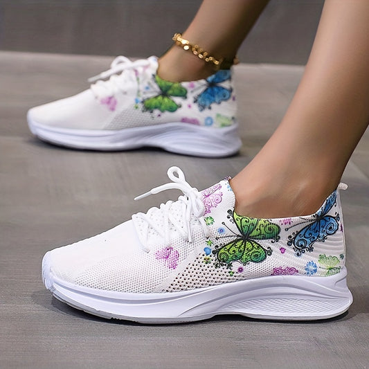 Women's Butterfly Pattern Sneakers Breathable Low Top Sport Shoes