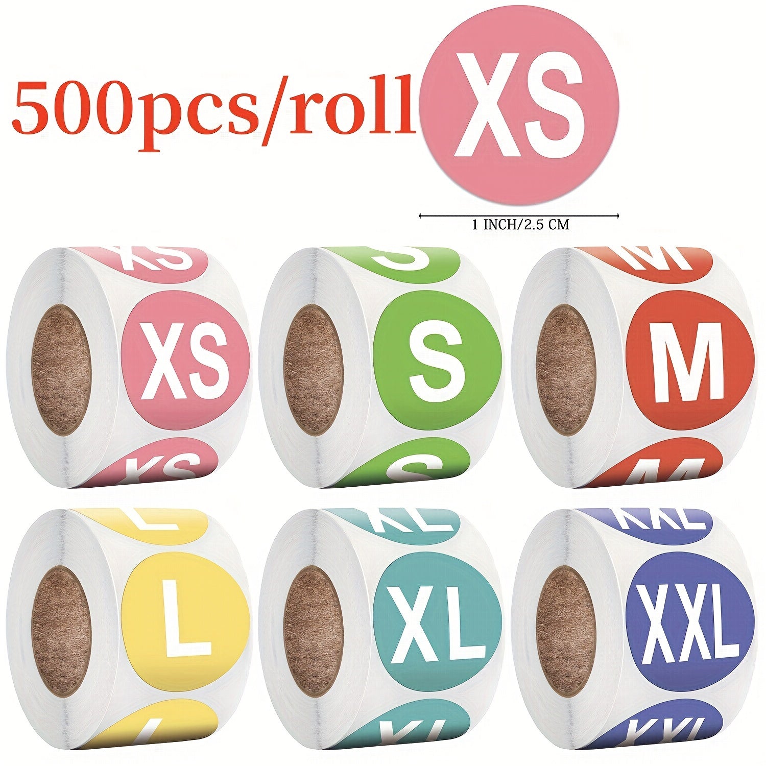 500pcs 1inch Size Label Sticker Roll XS-XXXL