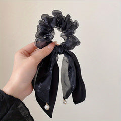 Vintage Bow Mesh Hair Tie Scrunchie Ponytail Holder Elastic Headwear