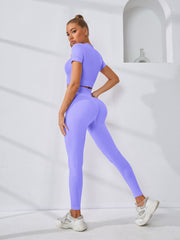 2pcs Breathable Sports Top & High Rise Leggings Women's Activewear