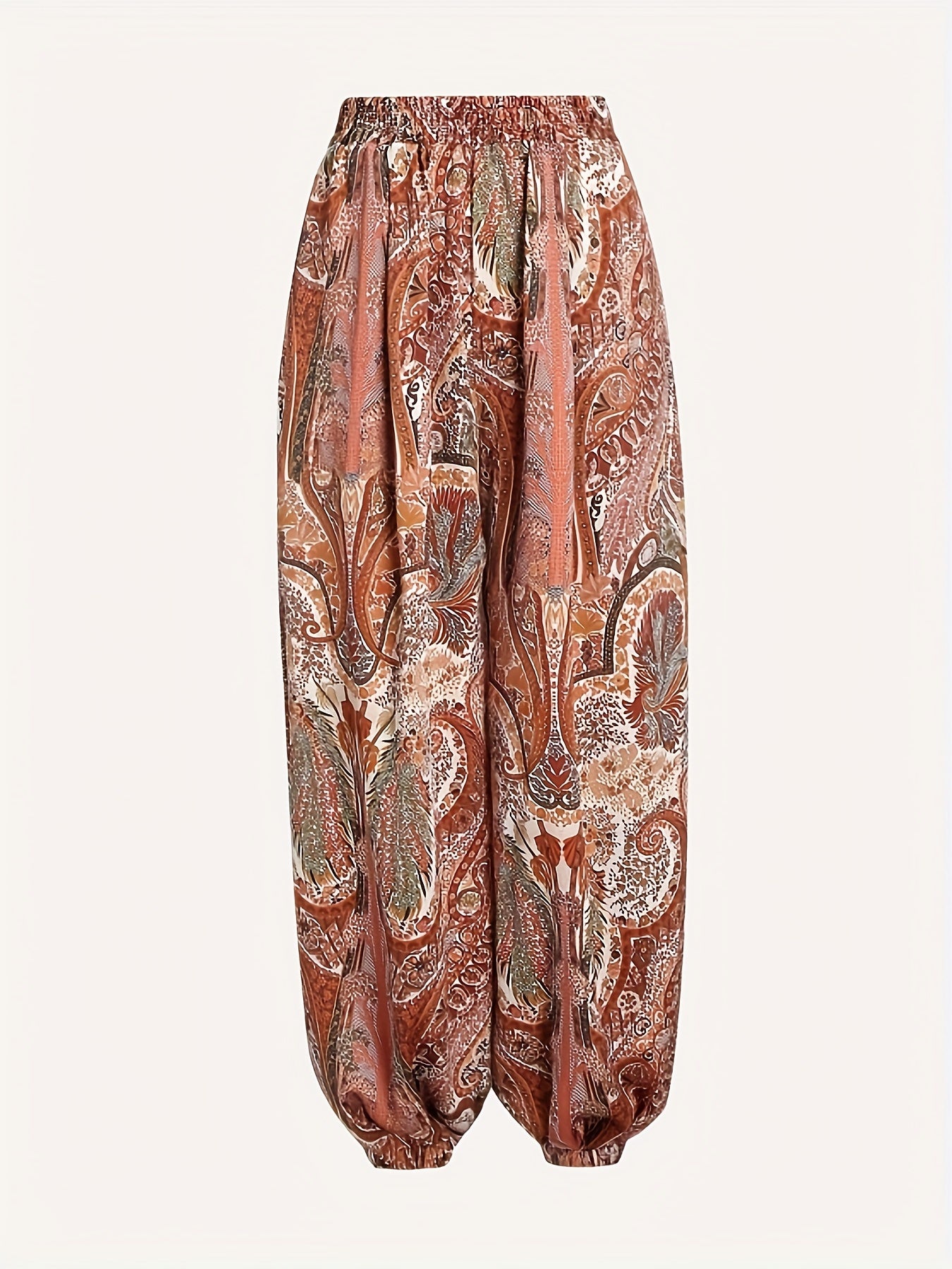  Paisley Floral Print Ethnic Style Pants High Rise