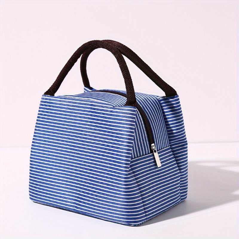 Striped Pattern Handbag Zipper Versatile Lunch Bag