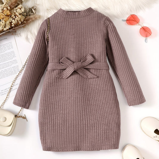 Toddler Girls Waffle Knit Dress With Belt