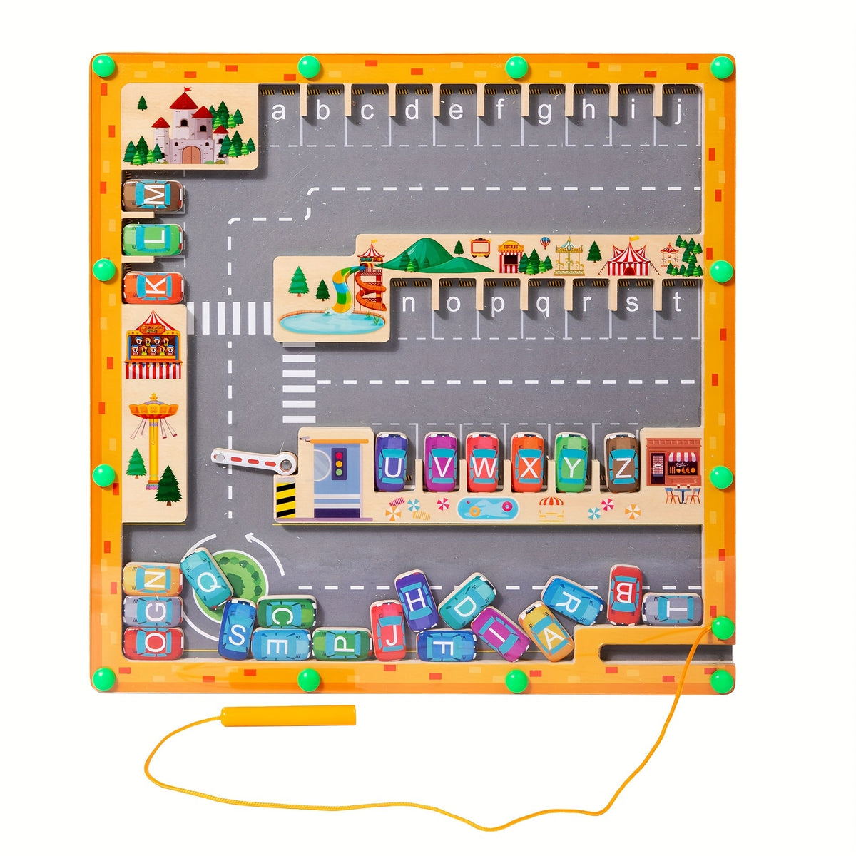 Wooden Magnetic Pen Letter Pairing Parking Maze Game Educational Toy