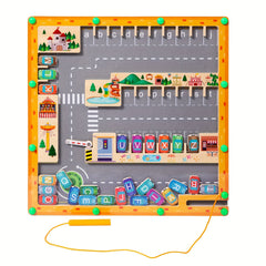 Wooden Magnetic Pen Letter Pairing Parking Maze Game Educational Toy