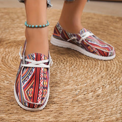 Women's Geometric Pattern Flat Sneakers Low Top Loafers Canvas Shoes