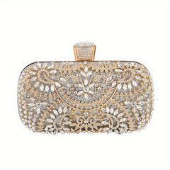 Rhinestone Flower Evening Bag Box Clutch Purse for Wedding Prom