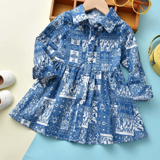 Girls Flower Print Long Sleeve Dress
