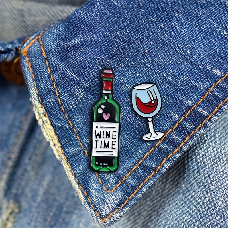 Cartoon Red Wine Bottle Wine Cup Jewelry Pin