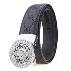 Men's Leather Belt Rhinestone Buckle Tiger Pattern Causal Jeans Waist Strap