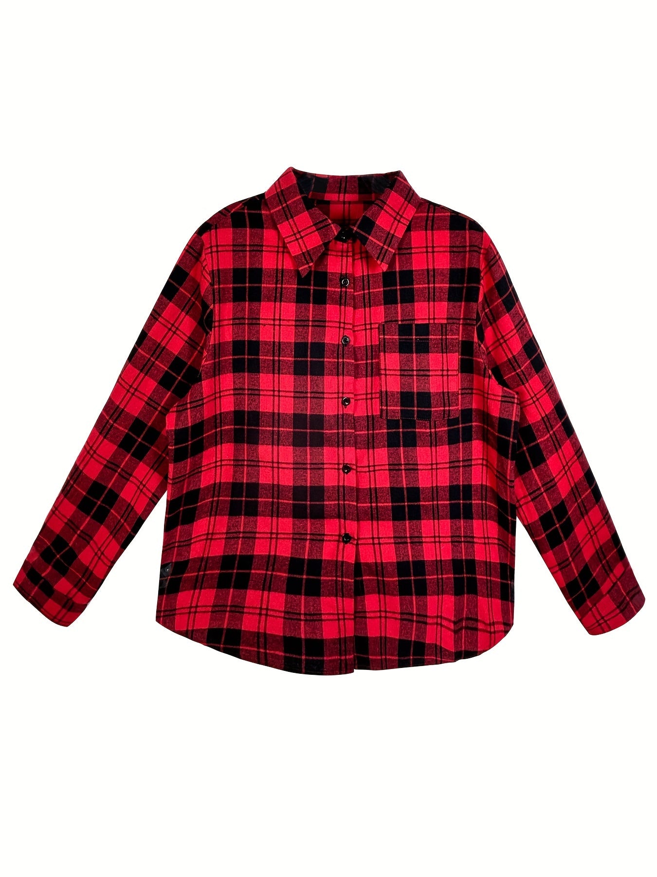  Plaid Print Button-Up Shirt Top