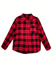  Plaid Print Button-Up Shirt Top