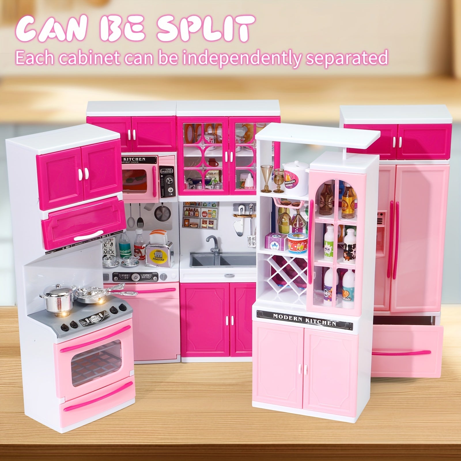 MQUDUO Pink Kitchen Set Pretend Play Toys for Christmas Halloween Thanksgiving E