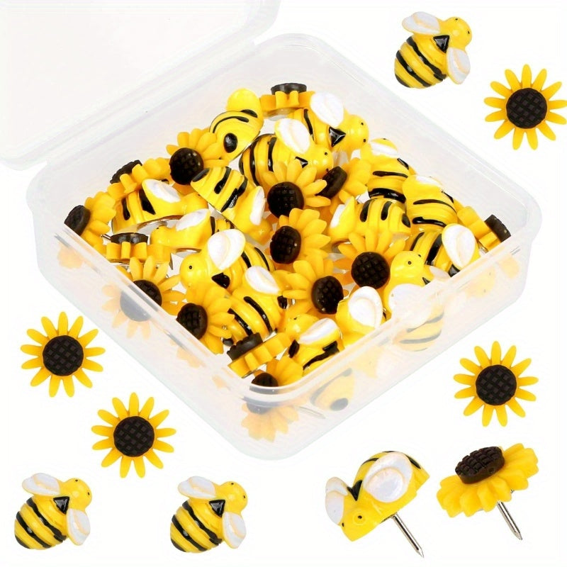 Resin Flower & Bee Push Pins Set for Bulletin Board & Wall Decor
