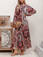 Boho Maxi Dress Women's Plus Graphic Print Long Sleeve V Neck