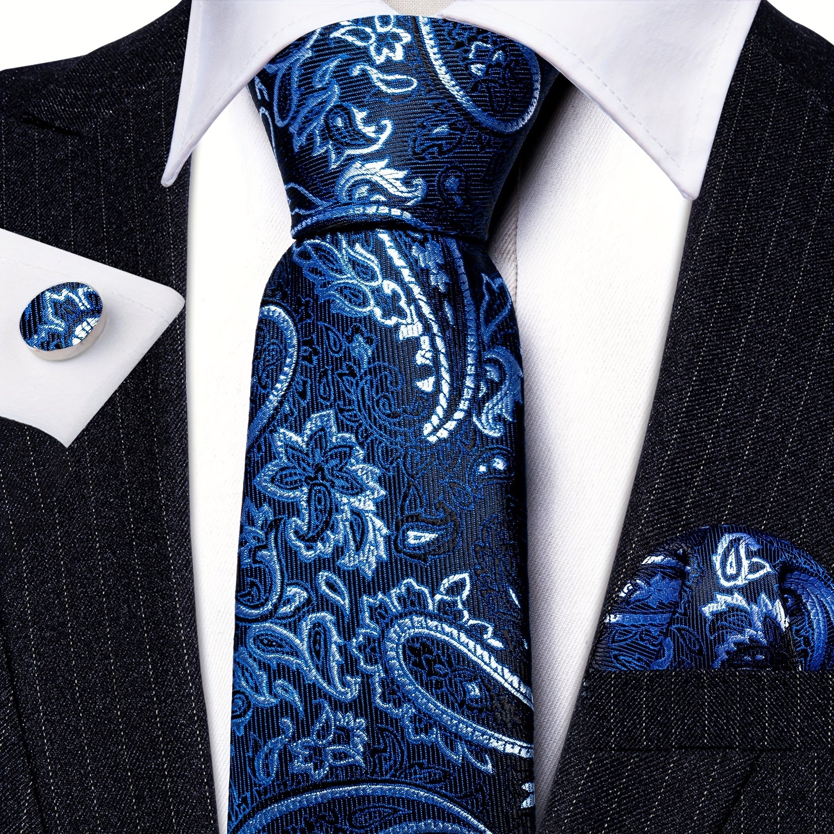 Barry Wang Paisley Jacquard Men's Tie Cufflinks Set