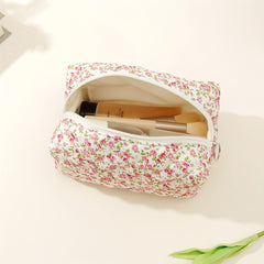 Floral Quilted Makeup Bag Cosmetic Storage for Women Durable Travel Pouch