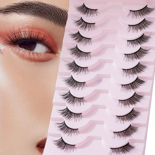 10 Pairs Half False Eyelashes Cat Eyes Look Natural Cross Lashes Eye Tail...