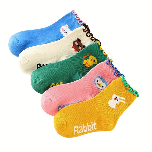 5 Pairs Girls Cartoon Animal Pattern Socks for All Season