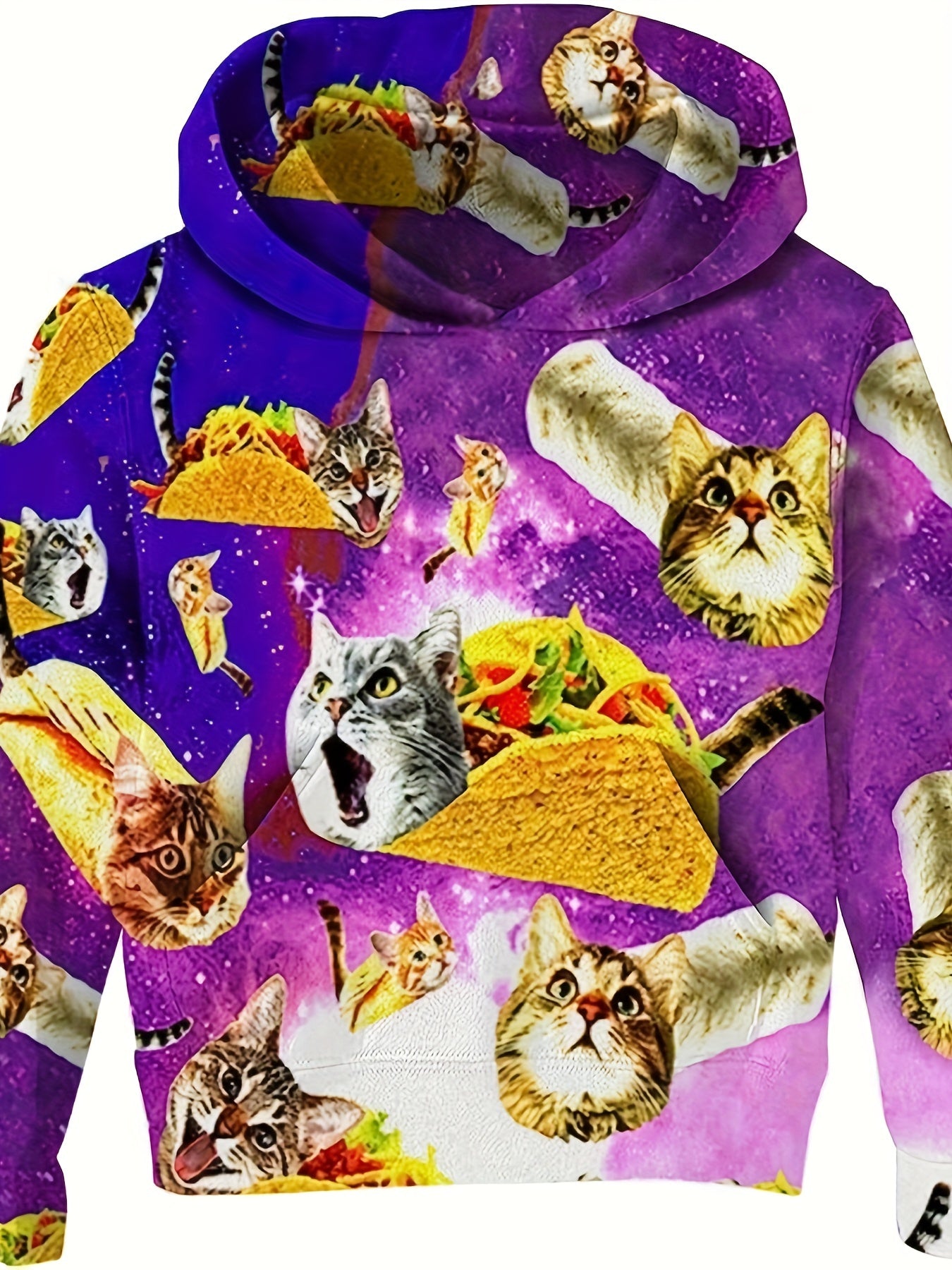 Funny Cat Food 3D Print Boys Casual Pullover Long Sleeve Hoodies