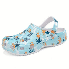 Women's Coconut Leaves Pattern Clogs Slip On Beach Shoes