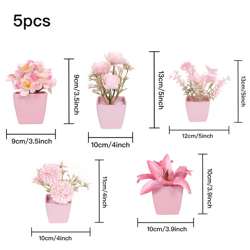 5pcs Mini Artificial Potted Flower Plant Plastic Desktop Window Decoration