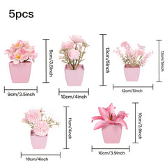 5pcs Mini Artificial Potted Flower Plant Plastic Desktop Window Decoration