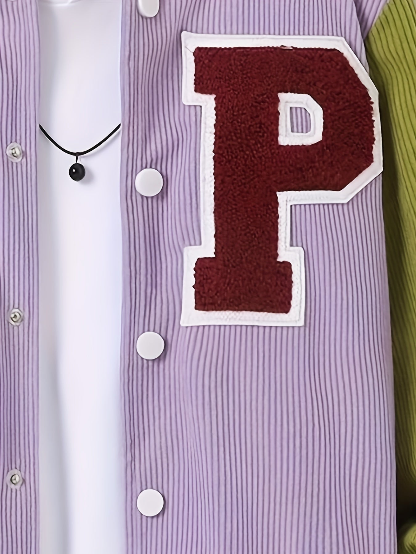 Girls Letter Patched Striped Baseball Jacket