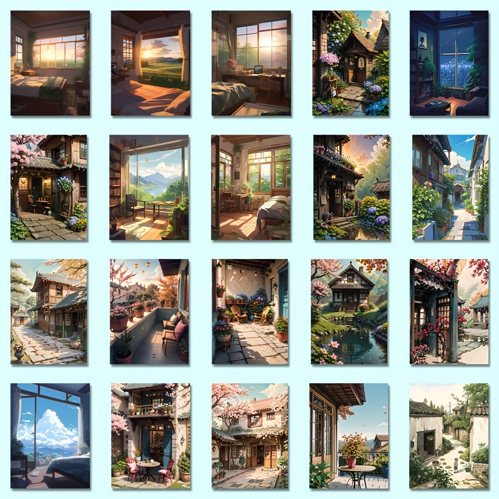 54pcs Landscape Illustration Stickers Pack for Laptop Luggage Bottle