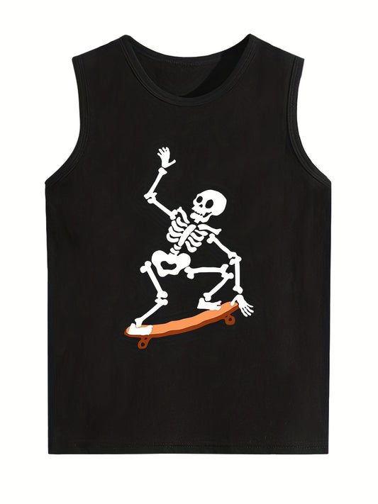 Boy's Skeleton Print Sleeveless Shirt for Summer