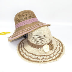 Knitted Bucket Hat Hollow Breathable Sunscreen Beach Hats Wide Brim