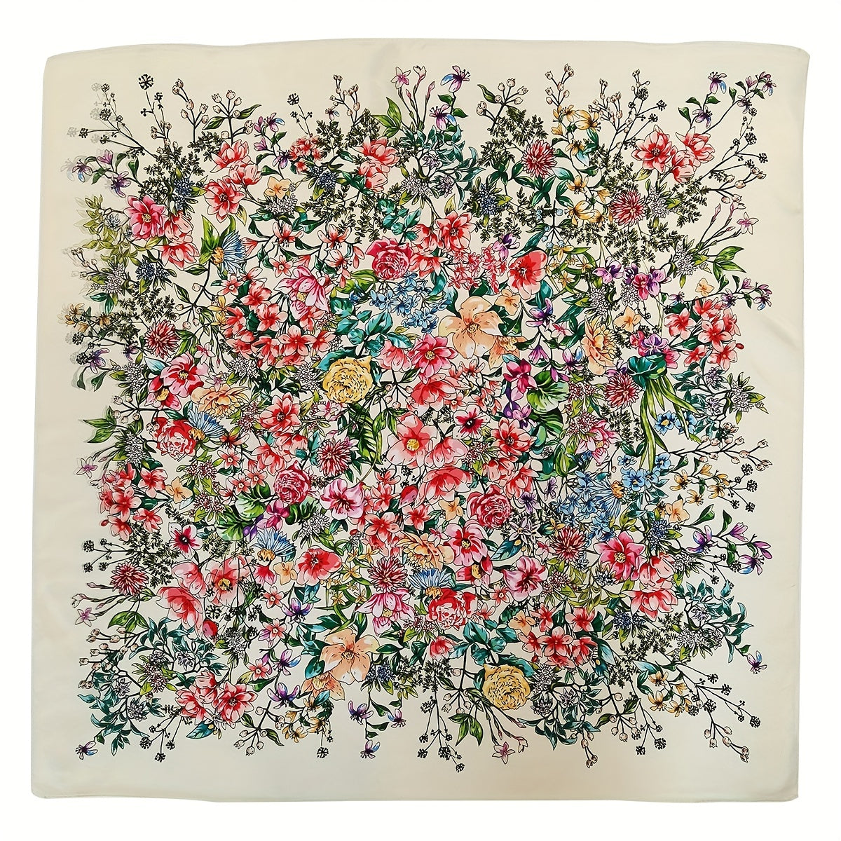 Vintage Flower Print Silk Scarf Classic Bandana Women Headscarf
