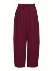 Drawstring Waist Cropped Pants Loose Fit Casual Elastic Trim