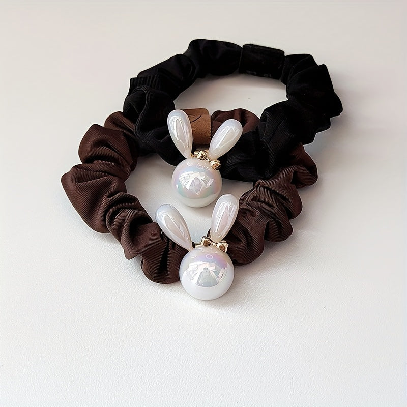 Holographic Rabbit Hair Rope Beaded Ponytail Holder