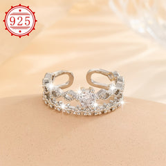 925 Silver Adjustable Double Layer Star CZ Open Ring