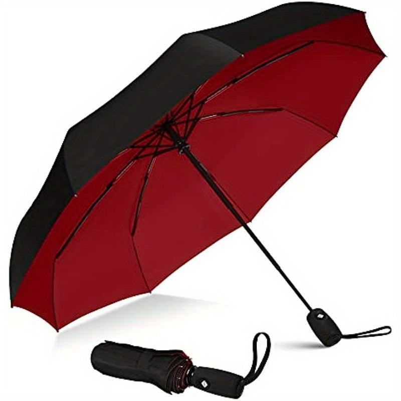Windproof Travel Umbrella Compact Lightweight Automatic Strong Red Umbrella